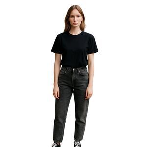 Zara Woman's Size 4 Black Wash Denim Retro Jeans Logos 5 Pockets Worn Patch